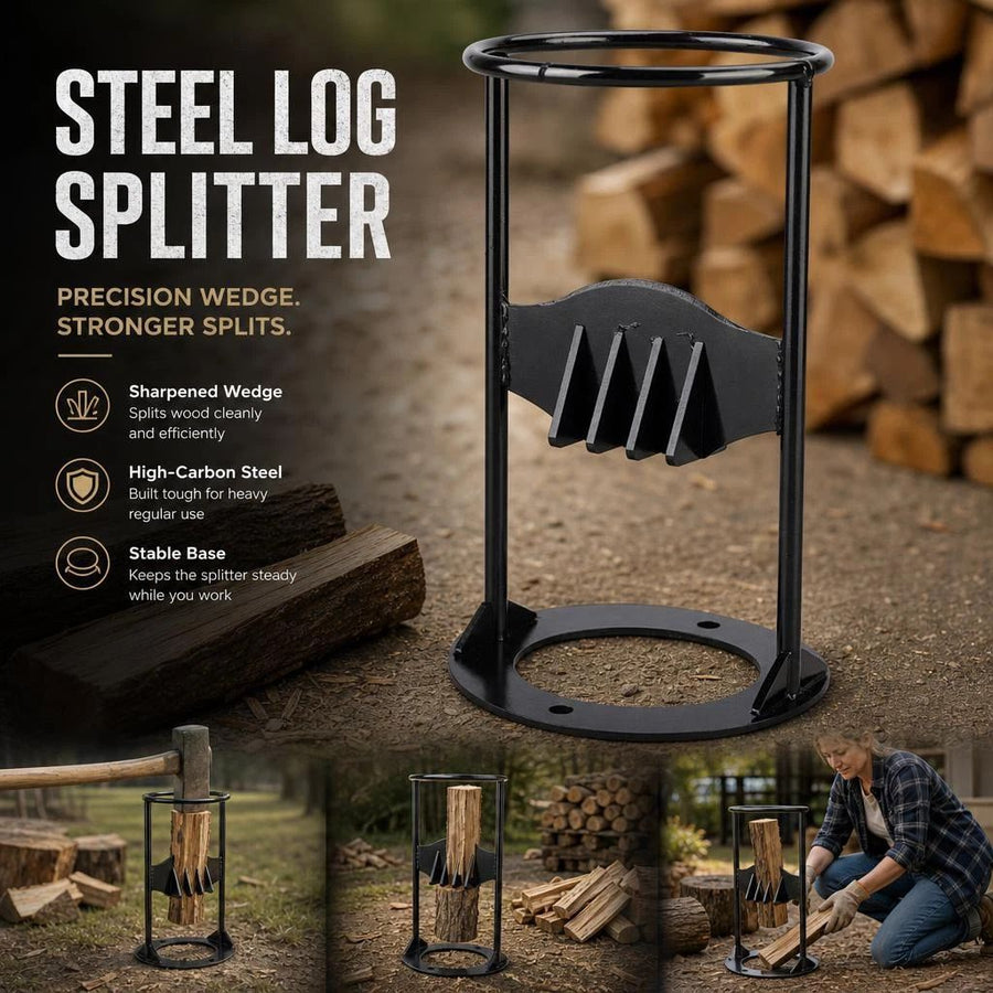 Hand Operated Firewood Splitter Round Base 27cm, Sturdy Outdoor Backyard Wood Cutter