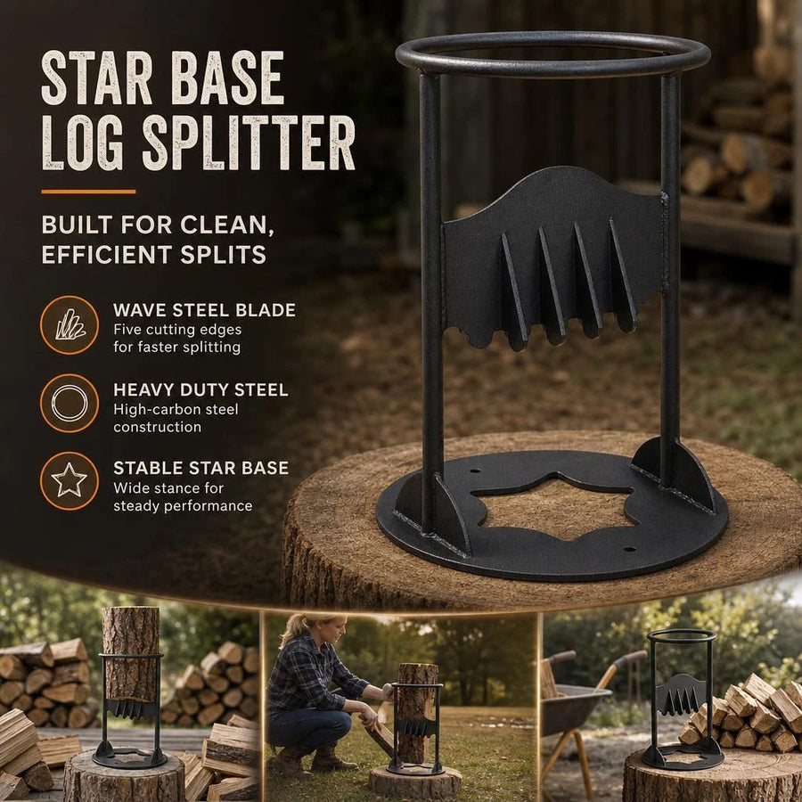 Manual Firewood Separator Five-Star Base 27cm, Wide Base For Safe Wood Splitting