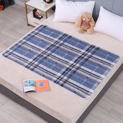 Reusable Waterproof Bed Pad 100x150cm, High Absorbency 4-Layer Design, Non-Slip Back, Sunny Blue Print, Bright Bedroom Decor