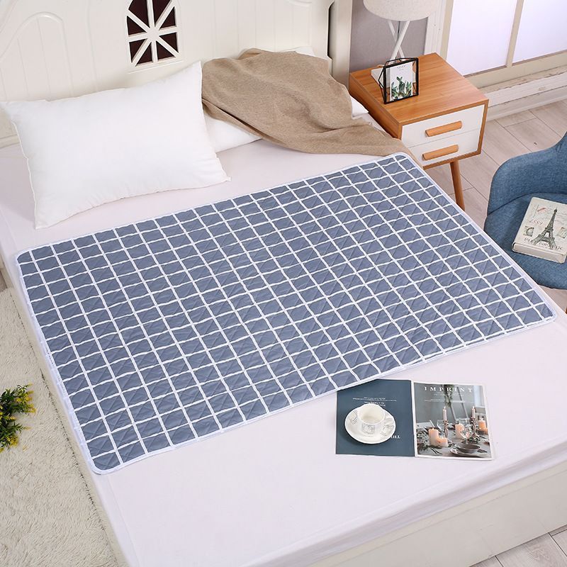 Senior Care Waterproof Bed Pad 100x150cm, Super Absorbent 4-Layer, Anti-Slip, Mini White Plaid, Minimalist Simple Look