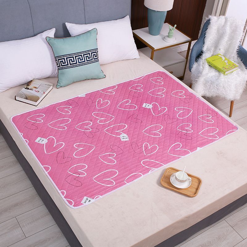 Soft Incontinence Bed Pad 100x150cm, 4-Layer Quick Absorb Fabric, Non-Slip, Lovely Pink Heart Pattern, Girl Friendly