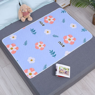 Leakproof Washable Bed Pad 100x150cm, High Water Absorption, Anti-Slip, Vivid Blue Sunflower Print, Vibrant Home Decor