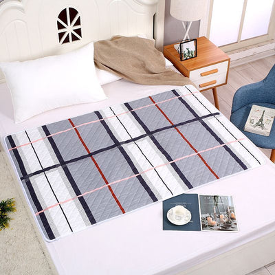 Multi-Scene Incontinence Pad 100x150cm, Waterproof Anti-Slip Base, Neutral Grey White Plaid, Match All Room Furnishings