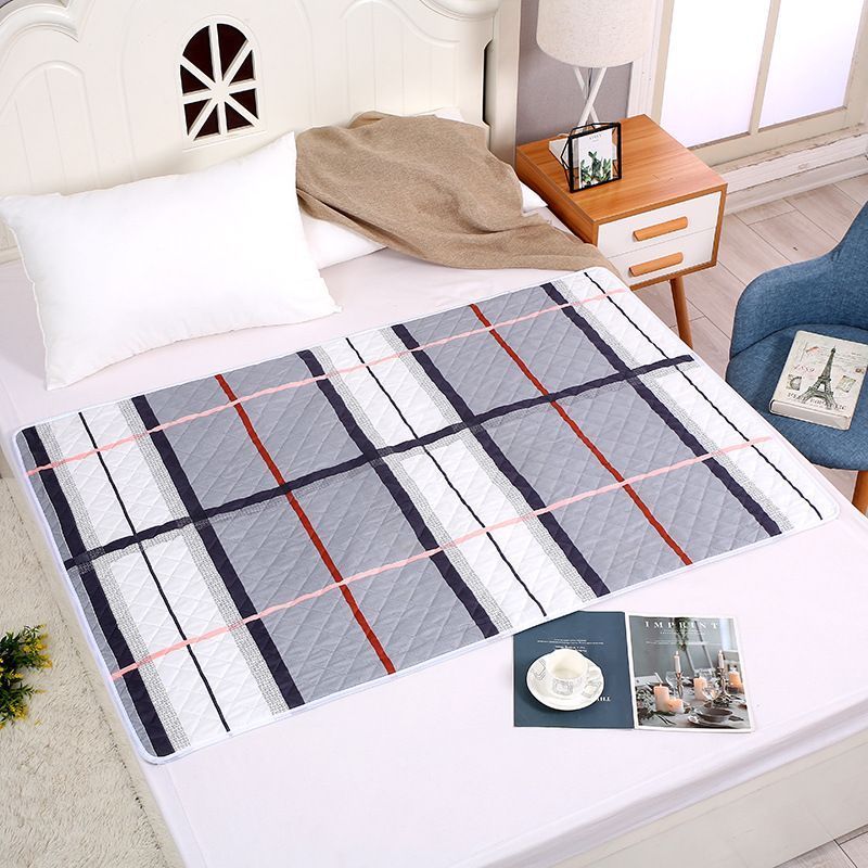 Multi-Scene Incontinence Pad 100x150cm, Waterproof Anti-Slip Base, Neutral Grey White Plaid, Match All Room Furnishings
