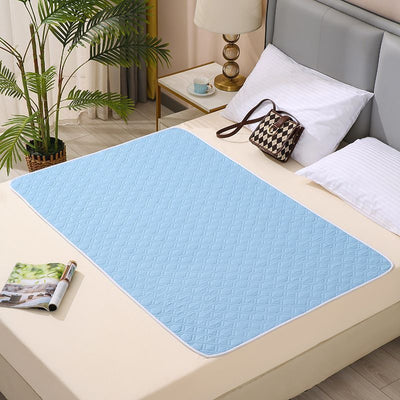 Deep Tone Reusable Mattress Protector 100x150cm, 4-Layer Liquid Lock, Anti-Slip, Luochuan Blue Solid, Calm Neutral Shade