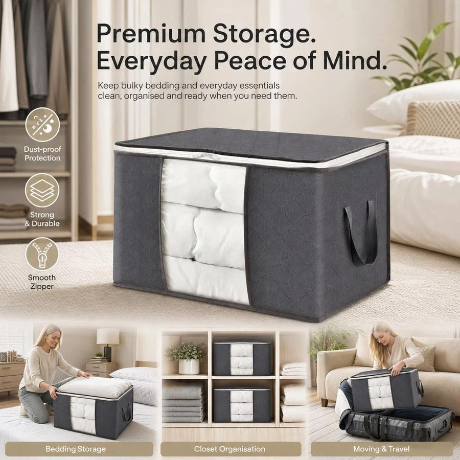 Extra Large 90L Moving Storage Bag Grey, Brown Edge White Zipper, Big Capacity For Thick Winter Quilts