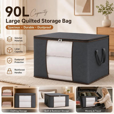 Extra Large 90L Clothing Storage Bag Grey, Brown Edge Black Zipper, Store Bulky Winter Wardrobe