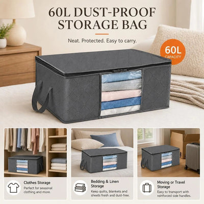 Medium 60L Dust Cover Bag Grey, Black Edge Black Zipper, Neat Sorting For Daily Outfits