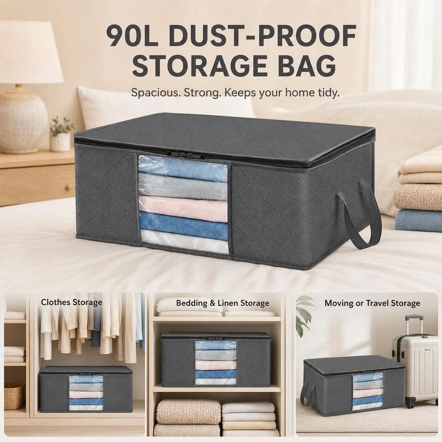 Reinforced Handle Extra Large 90L Moving Bag Grey, Wear Resistant Carry Design For Heavy Bedding