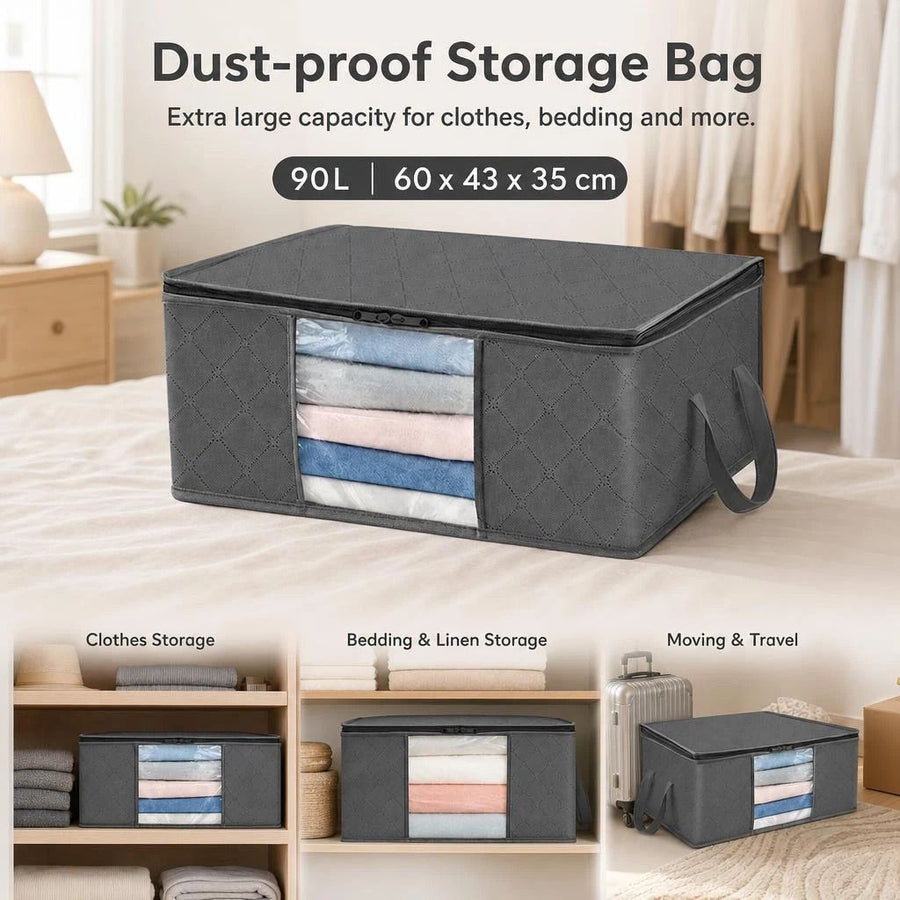 3 Pack 35L Clothes Storage Bags Black Zipper, Compact Small Volume Wardrobe Sorting Set