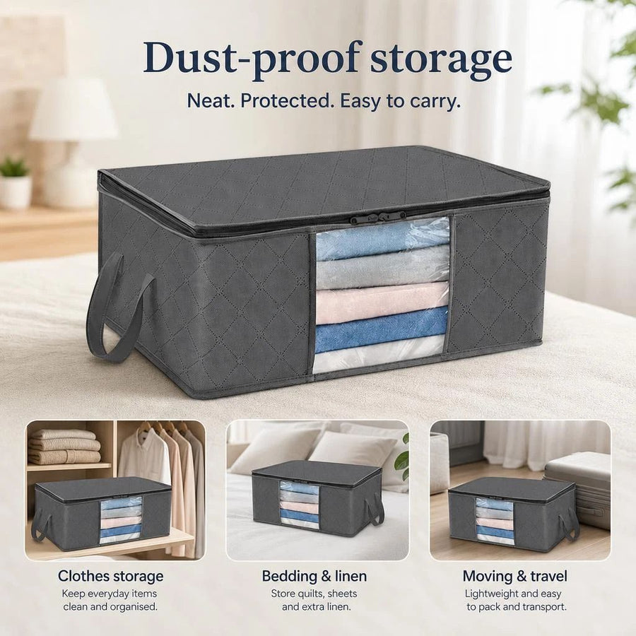 4 Pack 35L Dustproof Garment Organizers Black Zipper, Multi-Bag Combo For Light Clothing Storage