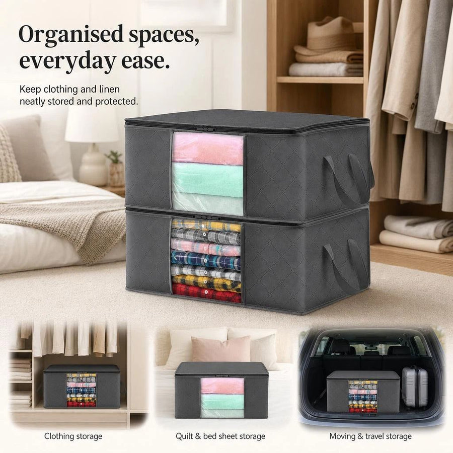4 Pack 60L Moving Clothes Organizer Bags Black Zipper, Practical Combo For House Relocation