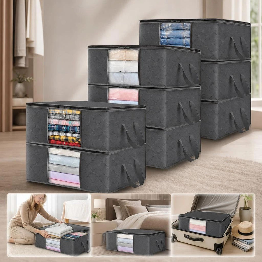 8 Pack 60L Clothing Packing Bags Black Zipper, Full Set For Large Family Wardrobe Sorting