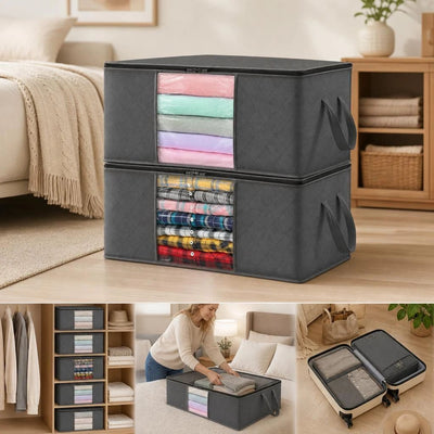 4 Pack 90L Moving Storage Organizer Bags Black Zipper, Spacious Combo For Bulky Bedding