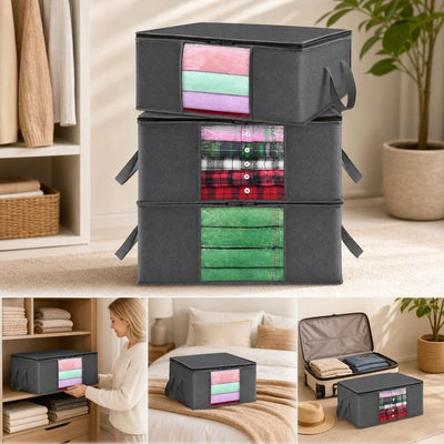 8 Pack 90L Household Quilt Packing Bags Black Zipper, Complete Set For Mass Bedding Storage