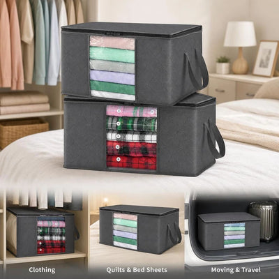 6 Pack 84L Large Bedding Storage Bags Black Zipper, Multi-Pack For Thick Coat & Quilt Sorting