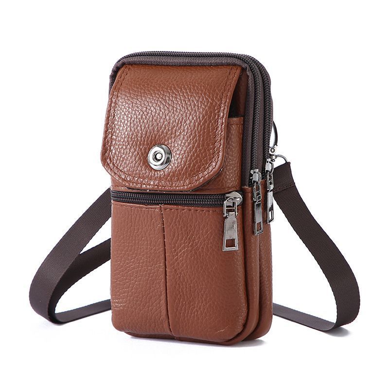Men’s Leather Waist Phone Bag, Belt Loop Design, Light Brown, Business Casual Crossbody Shoulder Gift