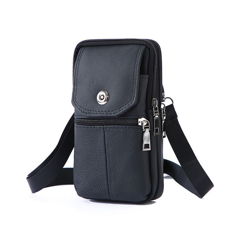 Multi-Purpose Leather Phone Waist Pack For Men, Black, Portable Daily Outdoor Shoulder Pouch