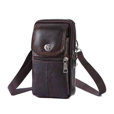 Business Leather Crossbody Waist Bag For Mobile Phone, Coffee, Slim Minimalist Daily Carry Present