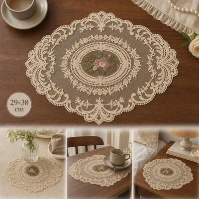 Oversize Embroidered Mesh Decor Pad 32x43cm Apricot, Romantic Vintage Desktop Liner