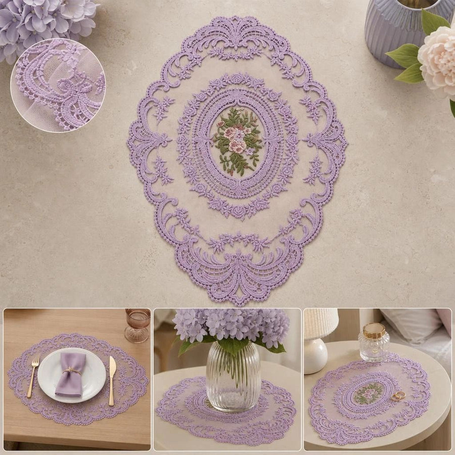 Big Sky Blue Embroidery Mesh Mat 32x43cm, Cool Tone Nightstand Liner, Simple Retro Tabletop Ornament