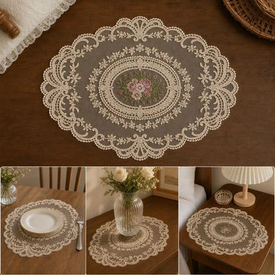 2 Pack Delicate Embroidery Mesh Pads 21x27cm Apricot, Warm Matching Bedside Ornament Combo, Retro Desktop Set
