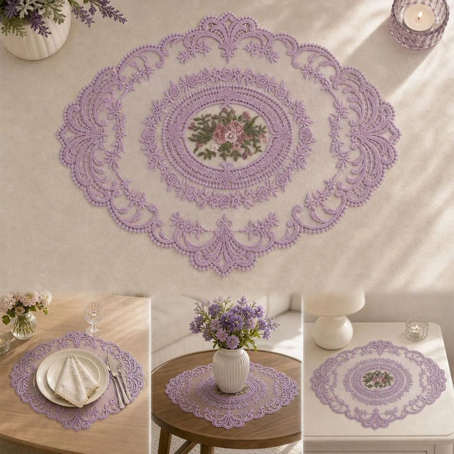 2 Pack Sky Blue Mesh Embroidered Coaster Pads 29x38cm, Fresh Double Desktop Ornament Set, Vintage Style