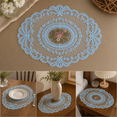 2 Pack Oversize Lavender Mesh Embroidered Pads 32x43cm, Gentle Double Pastel Vintage Desktop Mat
