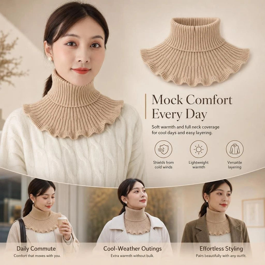 Thickened knitted mock high collar neck protector, strong wind barrier, easy to match all garments, Khaki