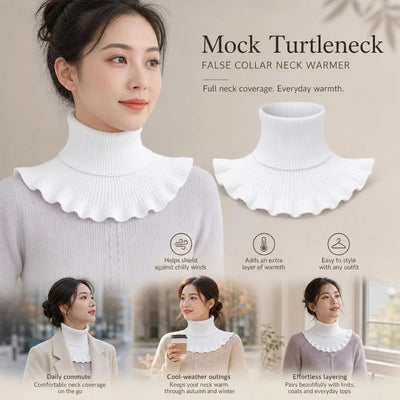 Thick knit mock collar neck snood, soft wind shield, versatile daily outfit staple, White
