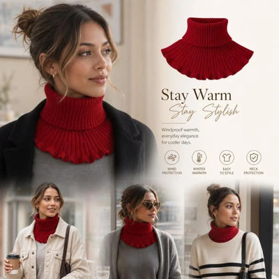 Thermal thick fake collar neck wrap, reliable wind resistance, effortless outfit styling, Wine Red