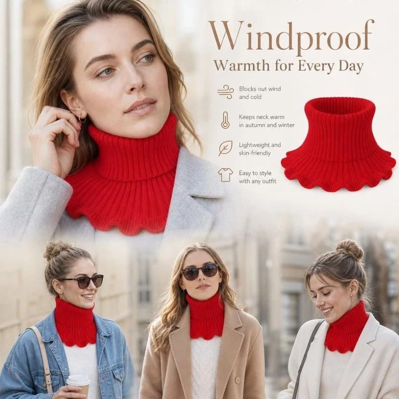 Thickened knit mock neck warmer, full wind coverage, simple matching for all tops, Bright Red