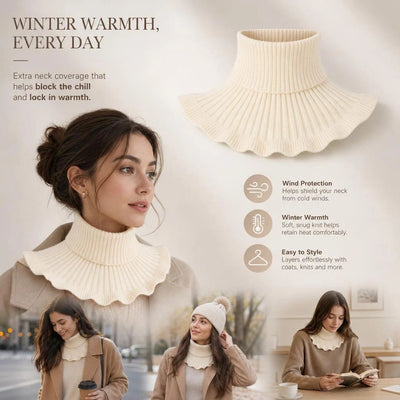 Soft thick knit fake collar neck warmer, effective chill defence, gentle all-outfit layering piece, Off White