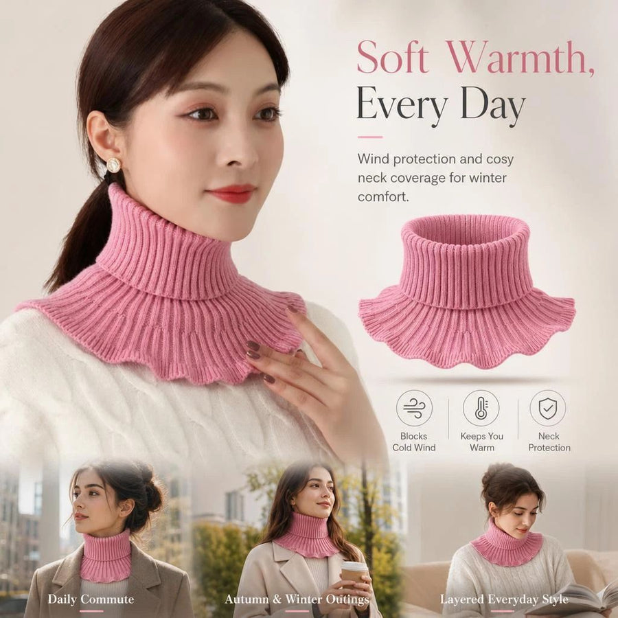 Sweet thick knitted mock neck snood, steady wind resistance, flexible women’s daily styling accessory, Pink