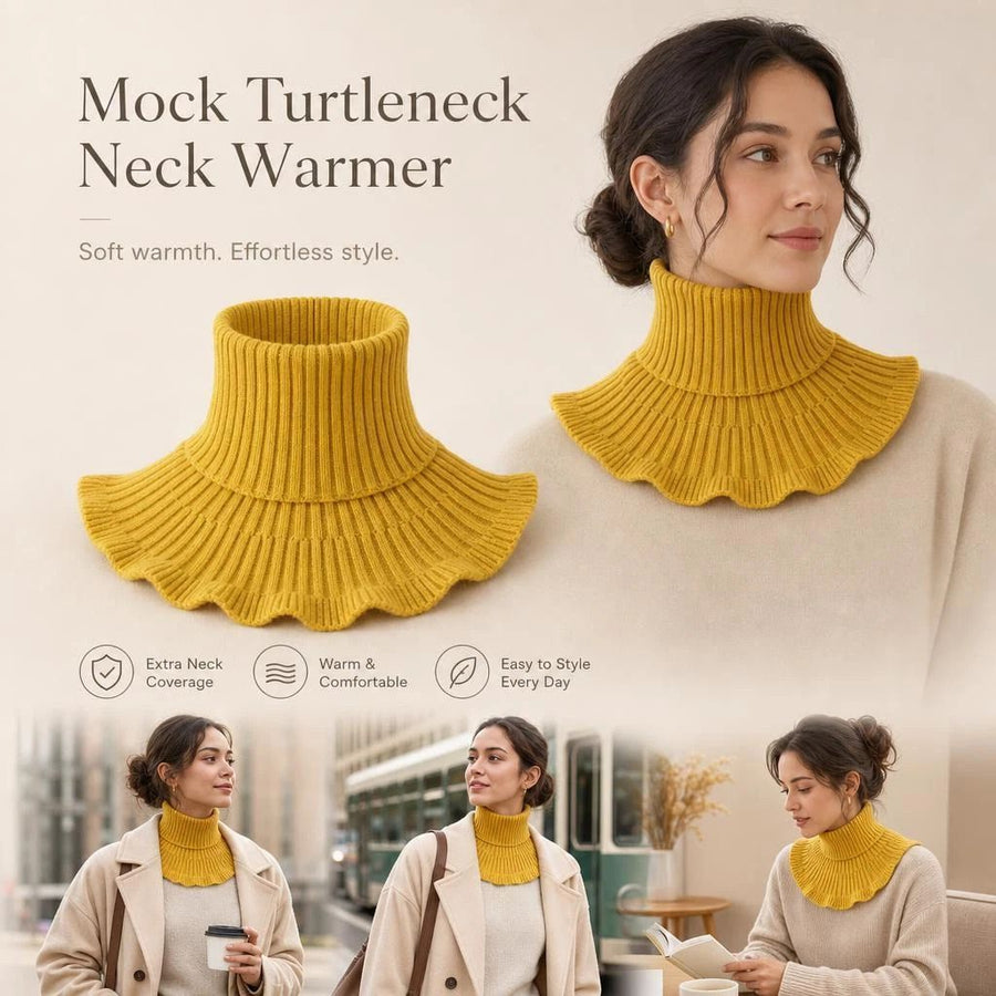 2-Pack thick yellow knit mock neck snoods, wind & chill blocking twin set for daily outfit layering