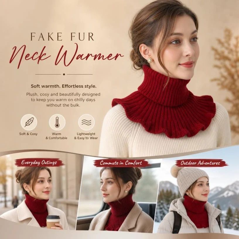 2-Pack thick wine red thermal fake collar wraps, durable wind blocking dual snood styling set