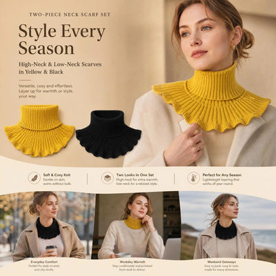 2-Pack thick knit neck wrap combo Yellow & Black, two-tone full wind shield mock high collar accessory