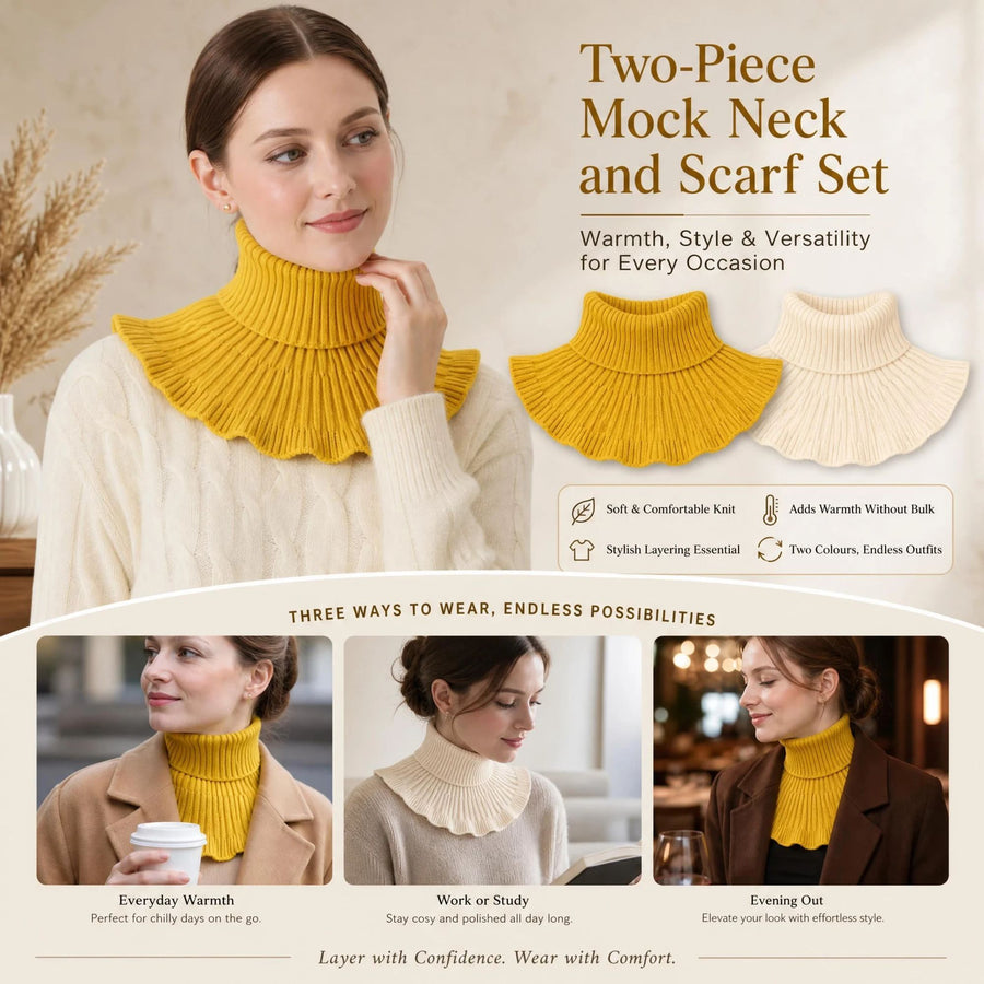 2-Pack thick knit neck tube twin set Yellow & Off White, gentle chill defence multi-outfit mock collar