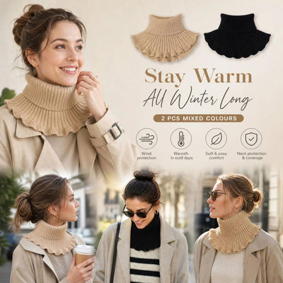 2-Pack Khaki & Black thick knit mock neck warmers, classic dual colour strong wind barrier twin kit
