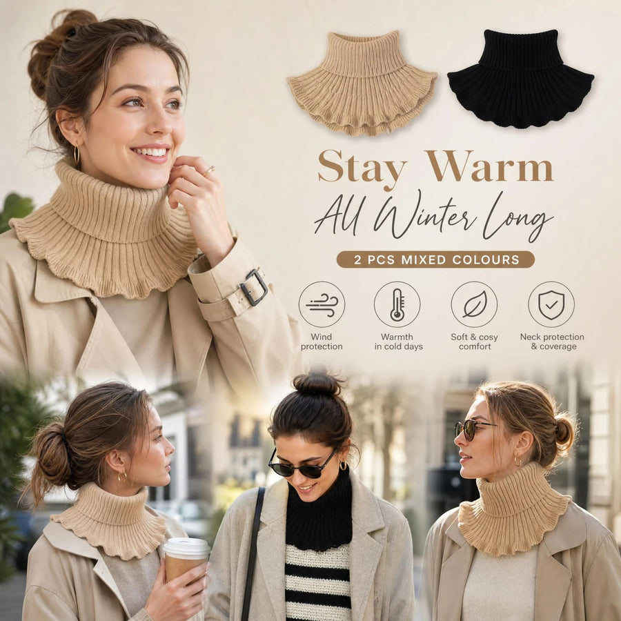 2-Pack Khaki & Black thick knit mock neck warmers, classic dual colour strong wind barrier twin kit