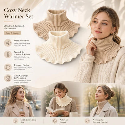 2-Pack Khaki & Off White thick knit snood combo, soft chill defence multi-outfit layering twin set