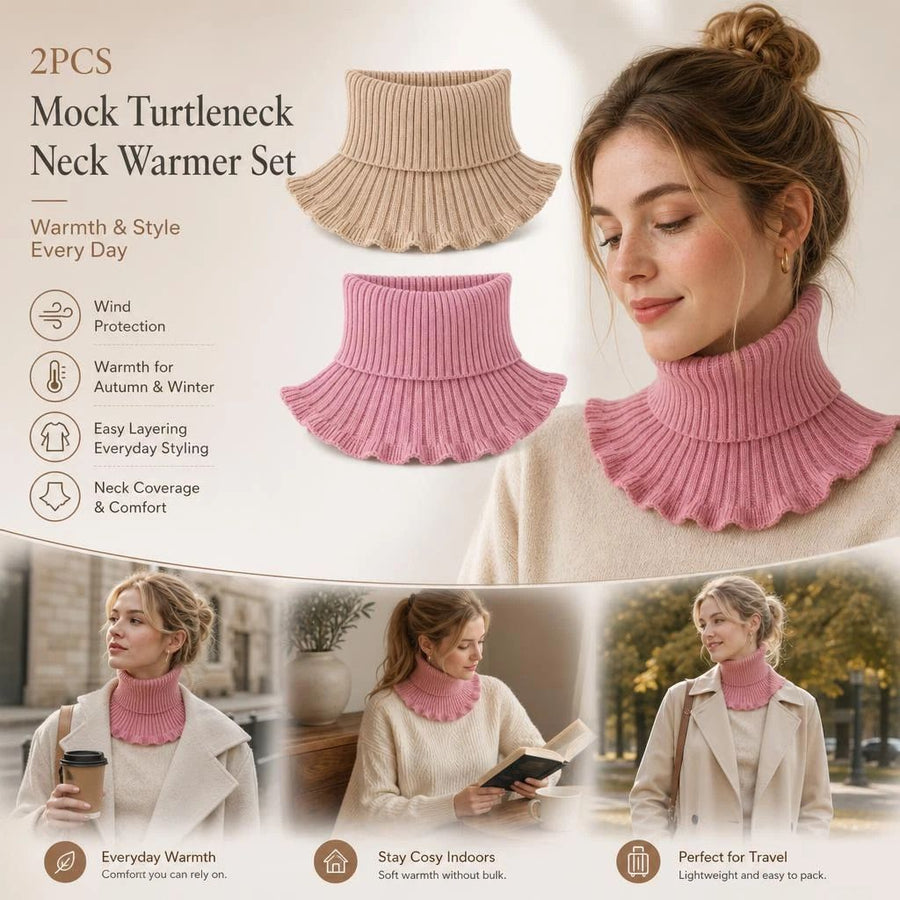 2-Pack Khaki & Pink thick thermal neck cover set, sweet neutral dual tone wind blocking styling protector
