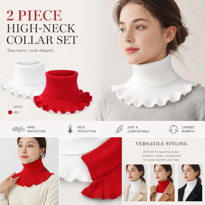 2-Pack White & Bright Red thick neck tube combo, clean full wind coverage mock high collar twin kit