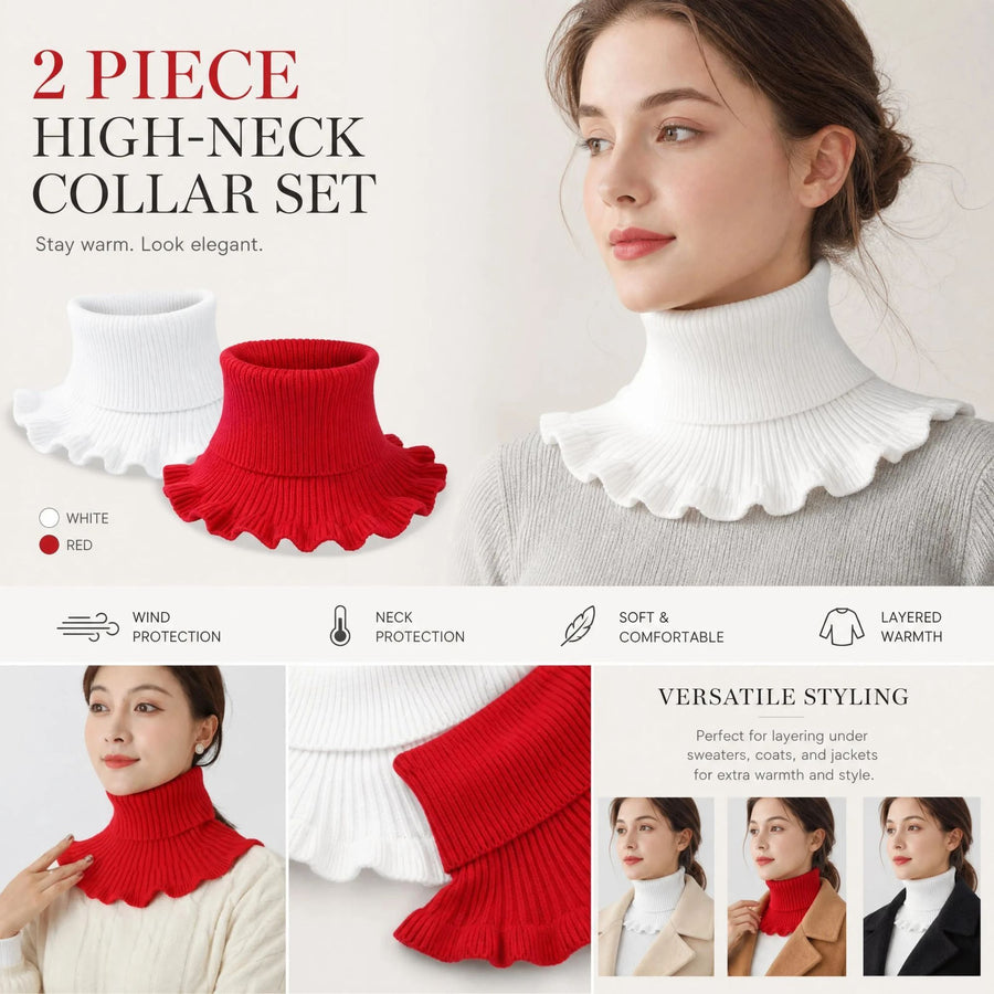 2-Pack White & Bright Red thick neck tube combo, clean full wind coverage mock high collar twin kit
