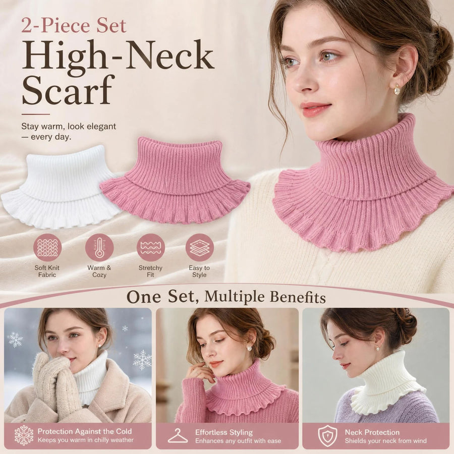 2-Pack White & Pink thick mock neck warmers, sweet clean dual tone chill blocking neck tube