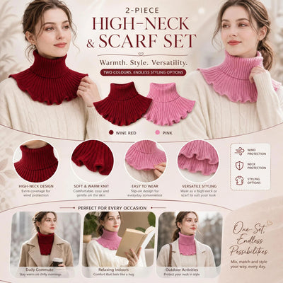 2-Pack Wine Red & Pink thick mock collar warmers, sweet timeless tone steady wind barrier snood combo