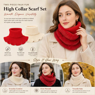 2-Pack Bright Red & Off White thick thermal snood combo, warm soft dual tone full wind shield twin cover pack