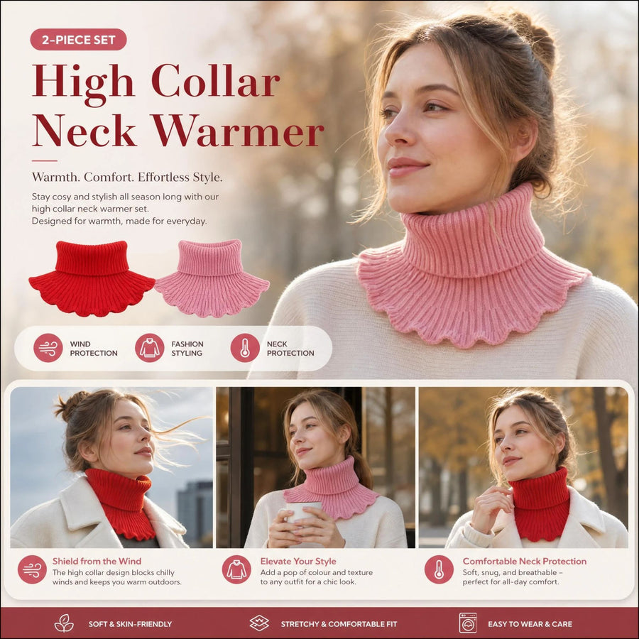 2-Pack Bright Red & Pink thick mock high collar neck protector twin pack, sweet steady wind barrier daily styling wrap
