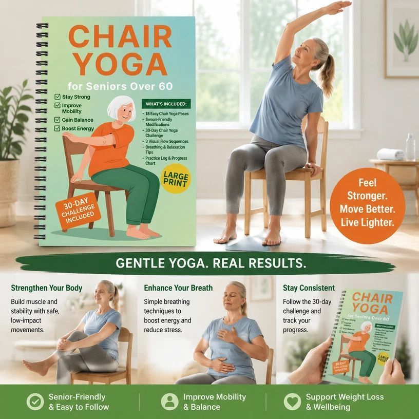 Coil Bound Senior Chair Yoga Weight Loss Notebook, Breathing Awareness Workout Program
