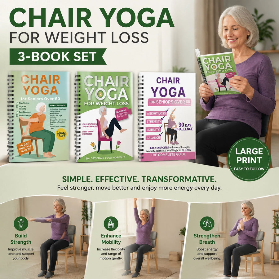 3 Pack Coil Bound Senior Chair Yoga Notebooks, Breathing Awareness, Stable Strength & All-Round Improvement Kits